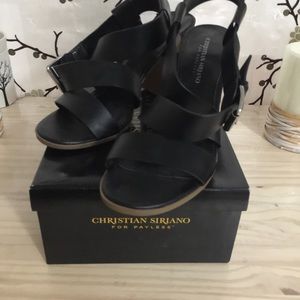 Christian Seriano black strappy heels.
